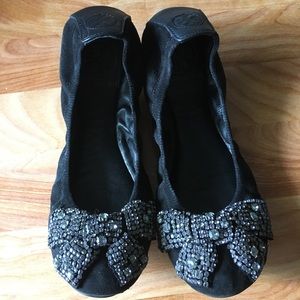 Tory Burch black suede ballet flats